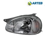 Farol Principal Carcaça Cinza Moldura Metalizada: Corsa 2000 Até 2011 - Classic 2000 Até 2011
