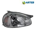 Farol Principal Carcaça Cinza Moldura Metalizada: Corsa 2000 Até 2011 - Classic 2000 Até 2011