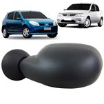 Espelho Retrovisor Externo Controle Manual Base Plástico Preto Liso Renault Logan e Sandero 2007 até 2009