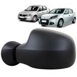 Espelho Retrovisor Externo Controle Manual Base Plástico Preto Liso Renault Logan e Sandero 2009 até 2013