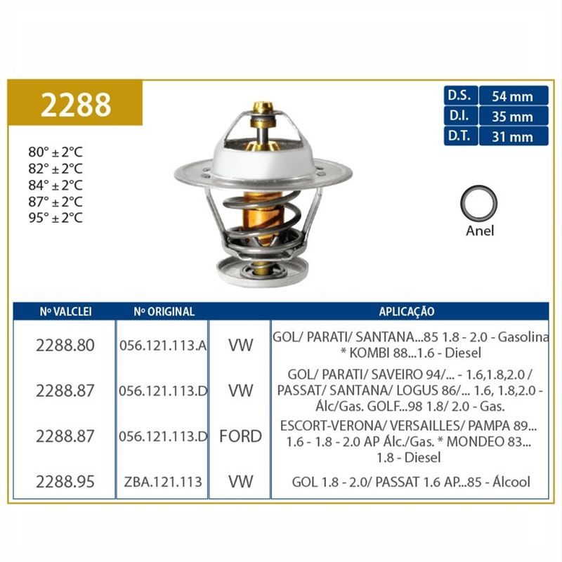 VT28887-Valvula-termostatica-Belina-Del-Rey-Pampa-Escort-Verona-Royale-Cordoba-Ibiza-Apolo-Gol-Saveiro-Parati-Voyage-Logus-Passat-GolfSantana-Polo-Classic-kombi-mondeo