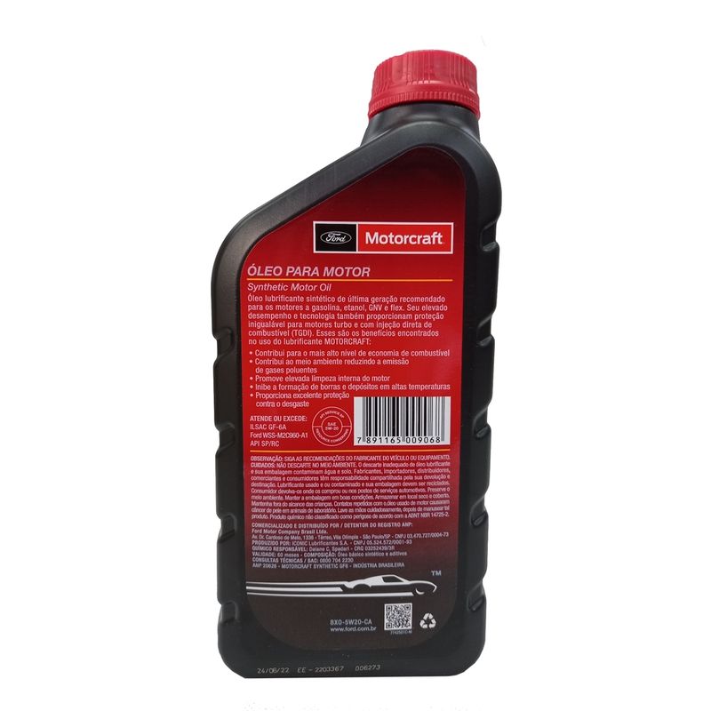 Aceite Motor Ford Motorcraft 5w30 Full Sintético Api Sp 1l