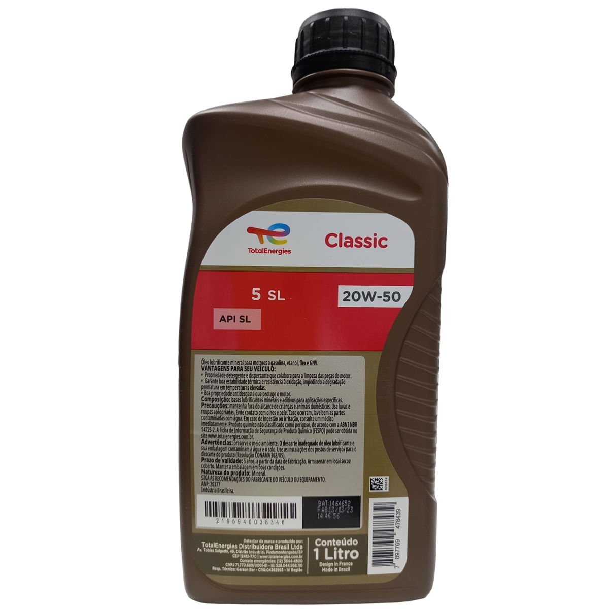 Óleo Lubrificante do Motor Total Classic 20W50 API SL Mineral 1L