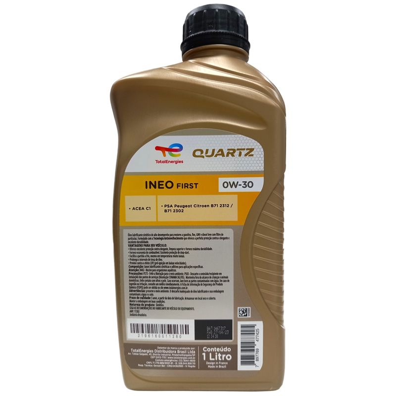 TOTAL QUARTZ INEO FIRST 0W30 SINTÉTICO - 1 LITRO