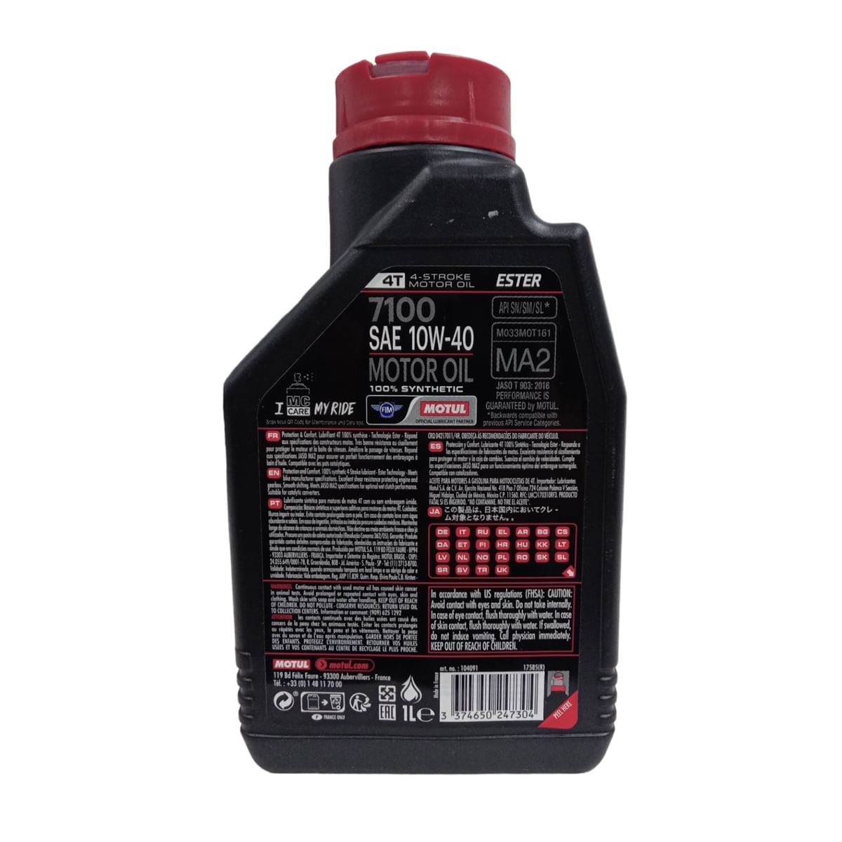 Óleo Lubrificante do Motor Motul 7100 10W40 4T 100% Sintético - 1L