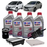 Kit Revisão 4 Litros de Óleo Mobil 0W20 API SP ILSAC GF-6 Sintético + Kit de Filtros Mann Filter Honda City | Fit 1.4/1.5 16V Flex 2009 até 2014