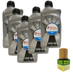Kit 5 Litros Óleo Lubrificante Motor Total Quartz 7000 15W50 SL Semissintético + Refil Filtro de Óleo Peugeot